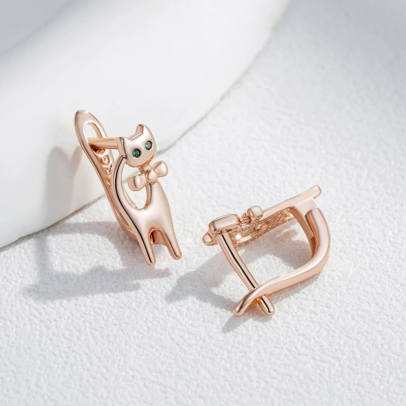 Adorable Rose Gold Cat Earrings with Natural Zircon for Kids and Babies - Perfect Christmas Gift