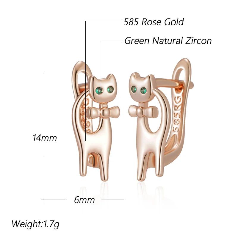 Adorable Rose Gold Cat Earrings with Natural Zircon for Kids and Babies - Perfect Christmas Gift