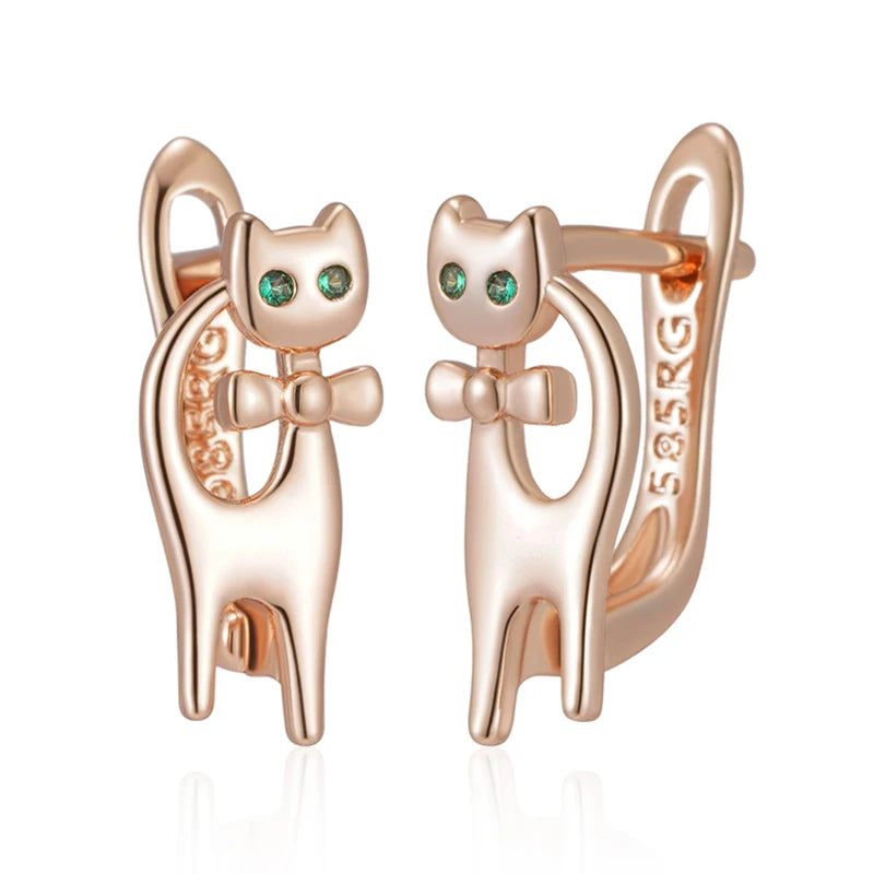 Adorable Rose Gold Cat Earrings with Natural Zircon for Kids and Babies - Perfect Christmas Gift