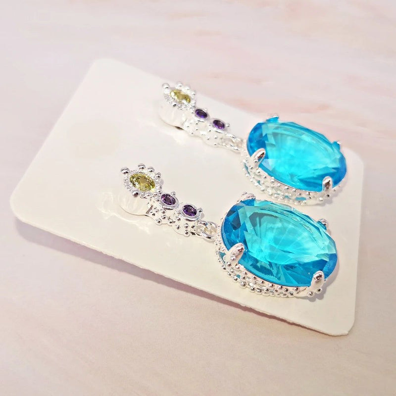 Aquamarine Drop Earrings with Silver Plating - 32mm Shiny Zircon Jewelry