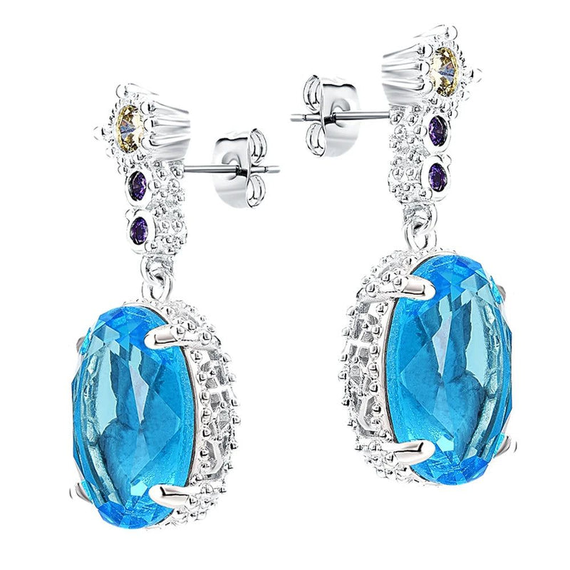 Aquamarine Drop Earrings with Silver Plating - 32mm Shiny Zircon Jewelry