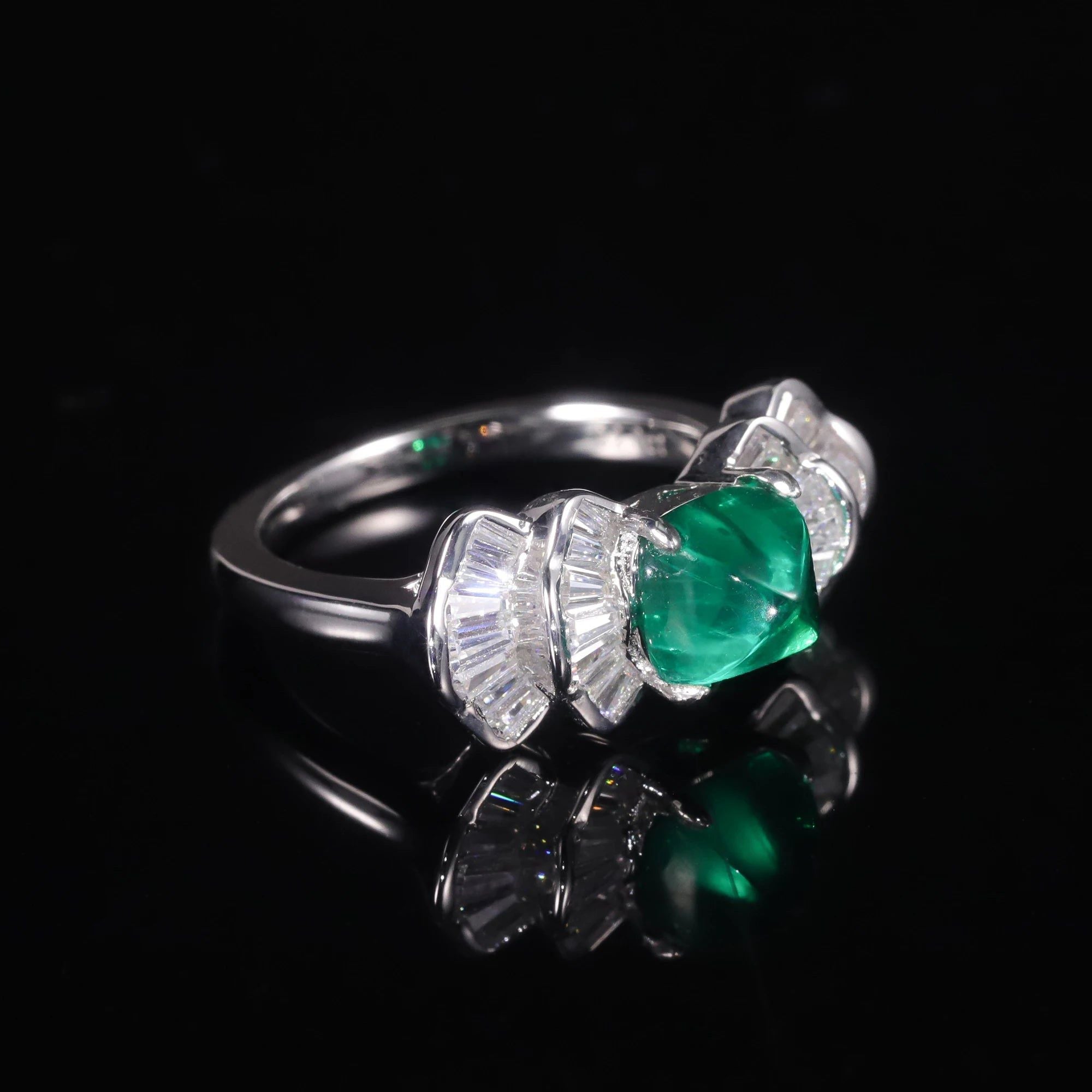 Art Deco Created Emerald Vintage Style Ring 925 Silver Women