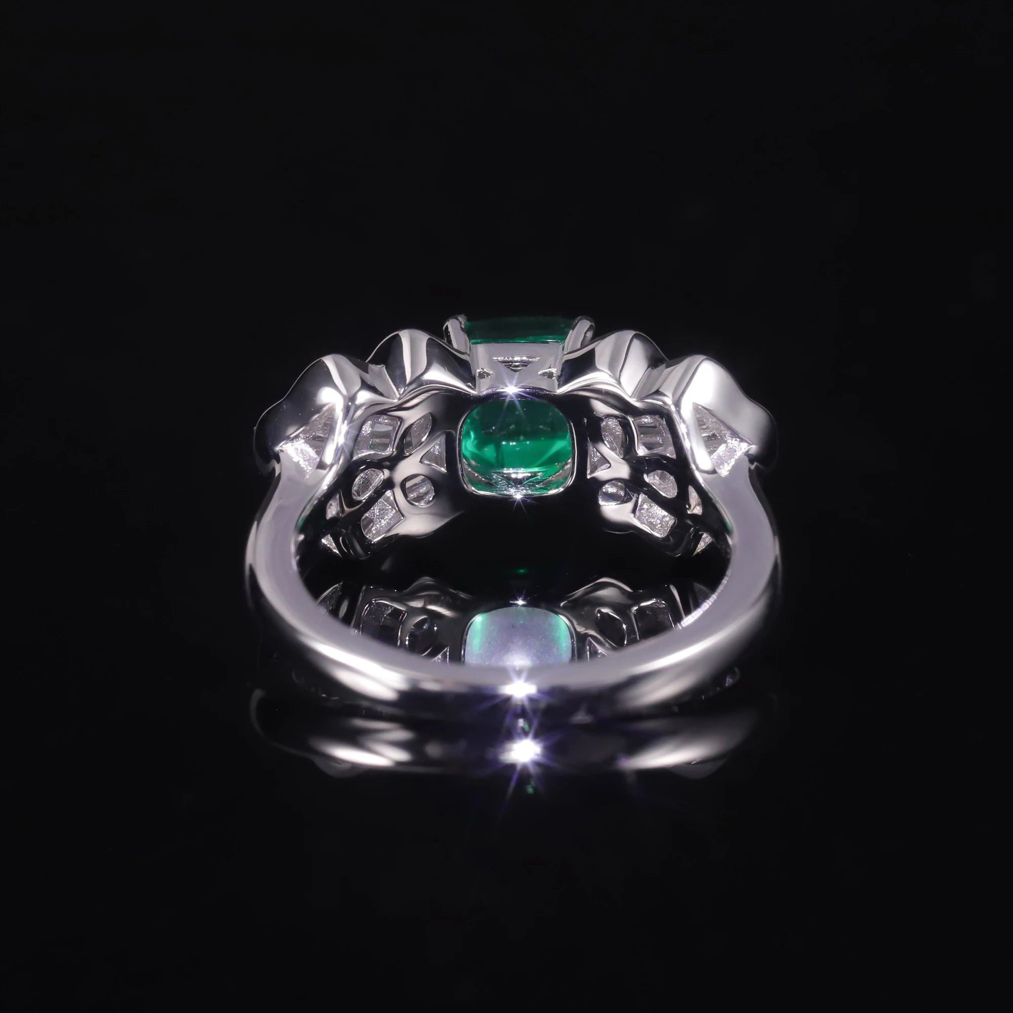 Art Deco Created Emerald Vintage Style Ring 925 Silver Women