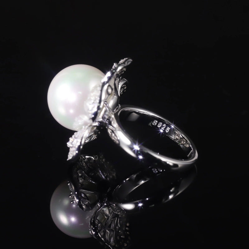 Art Deco Fresh Water Pearl Ring 925 Sterling Silver Gatsby