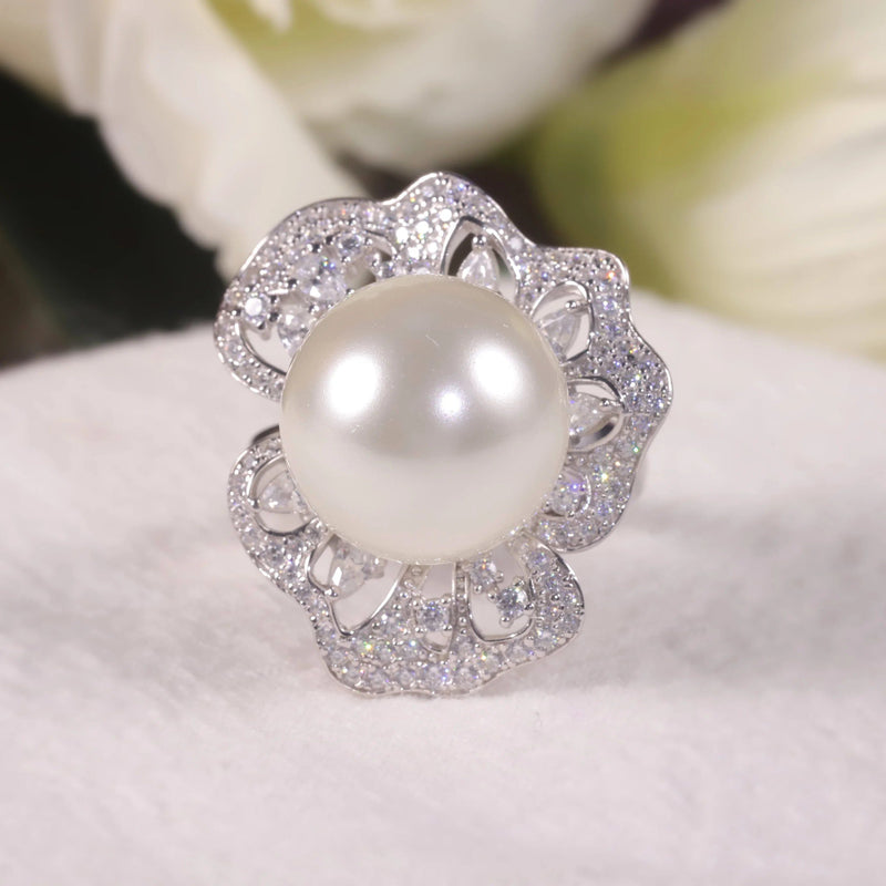 Art Deco Fresh Water Pearl Ring 925 Sterling Silver Gatsby