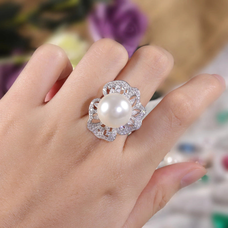 Art Deco Fresh Water Pearl Ring 925 Sterling Silver Gatsby