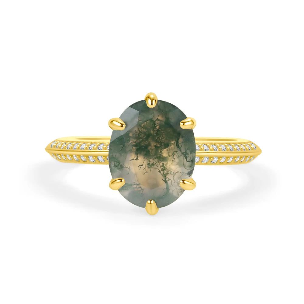 BALLLET Unique Moss Agate Ring Set 925 Sterling Silver Stacking