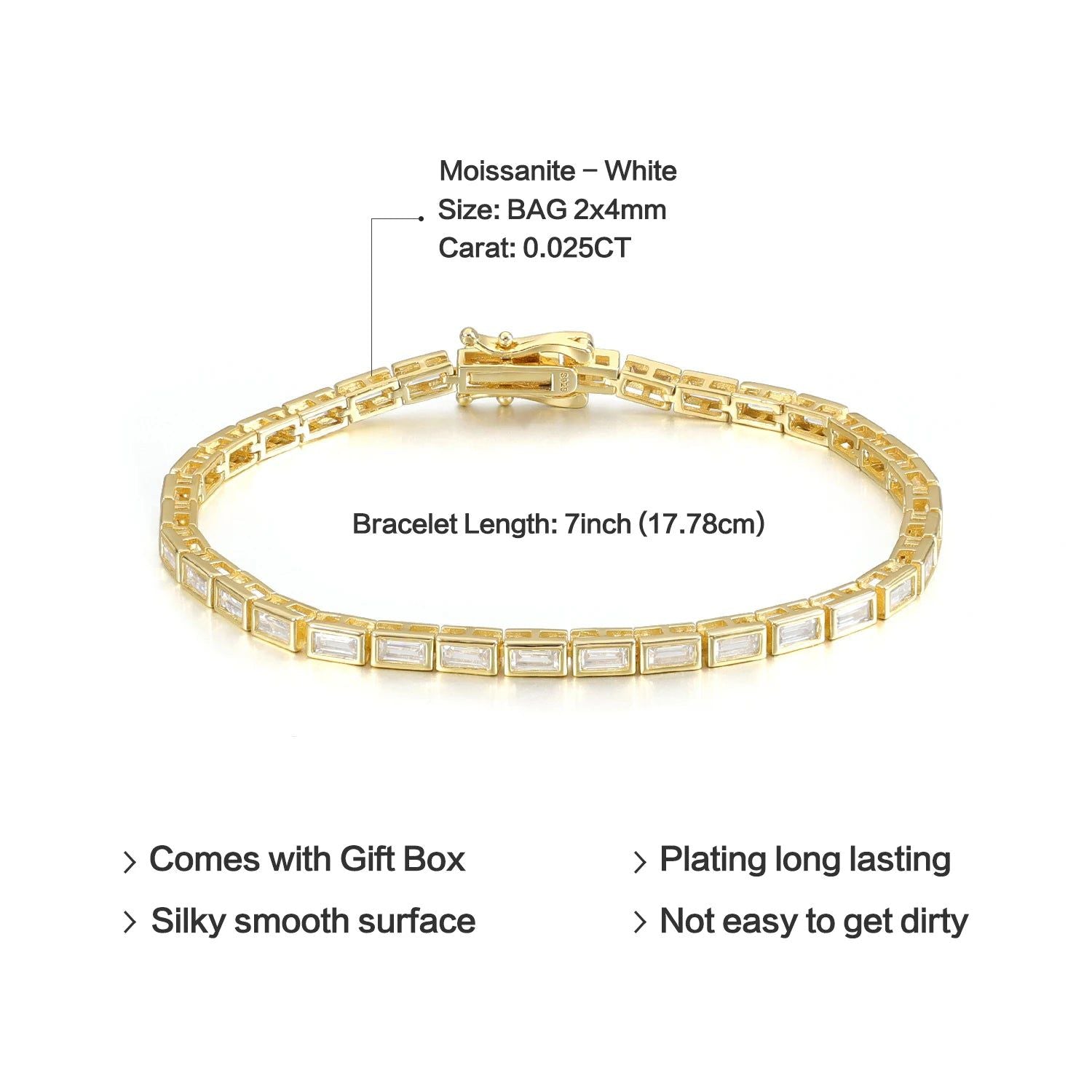 Baguette Cut Moissanite Tennis Bracelet 14K Gold for Her