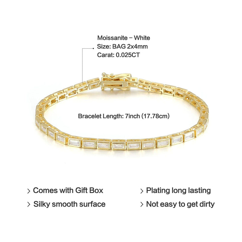 Baguette Cut Moissanite Tennis Bracelet 14K Gold for Her