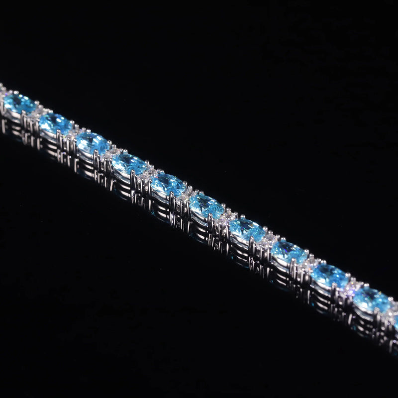 Birthstone Bracelet Diamond-Fire CZ Aqua Blue Tennis Bracelet