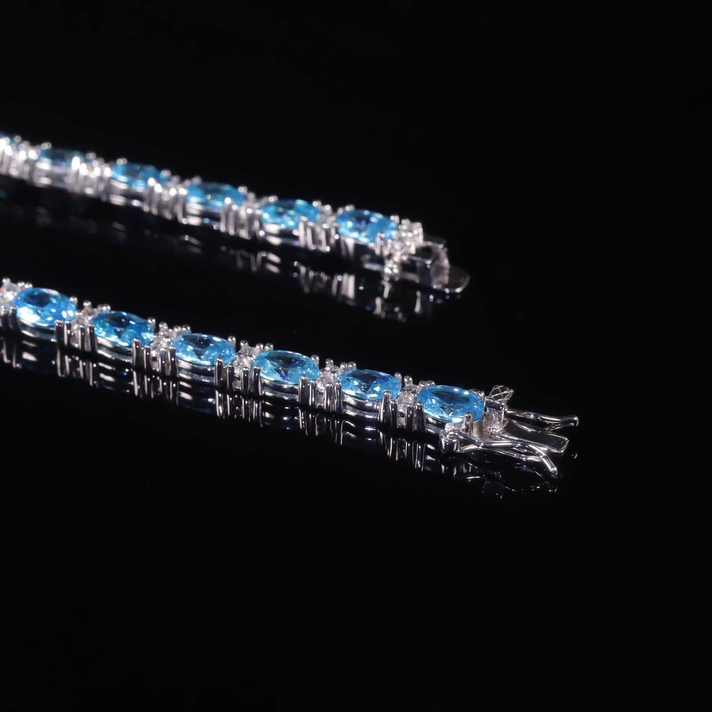 Birthstone Bracelet Diamond-Fire CZ Aqua Blue Tennis Bracelet