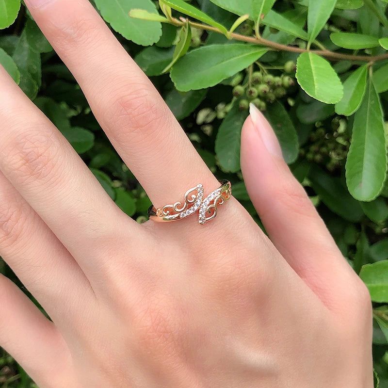 Bohemian Elegance: 585 Rose Gold Hollow Flower Natural Zircon Cocktail Ring