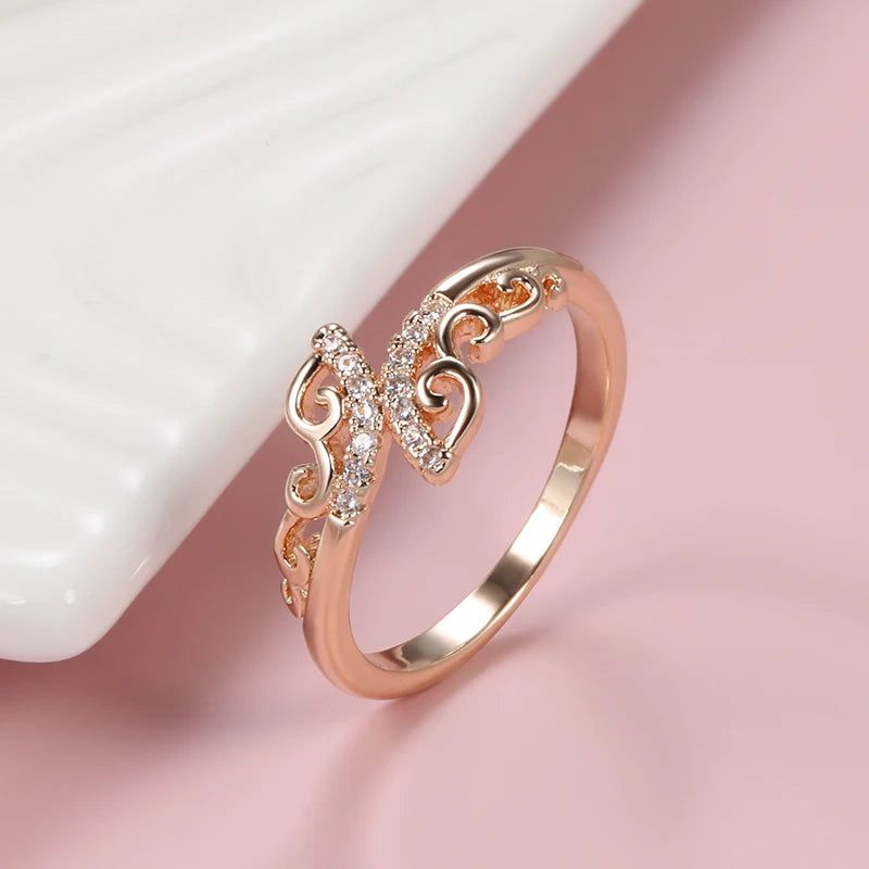 Bohemian Elegance: 585 Rose Gold Hollow Flower Natural Zircon Cocktail Ring