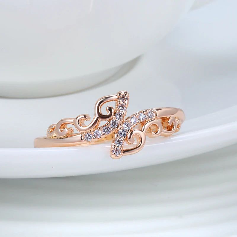 Bohemian Elegance: 585 Rose Gold Hollow Flower Natural Zircon Cocktail Ring