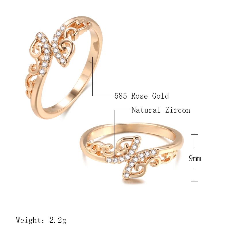 Bohemian Elegance: 585 Rose Gold Hollow Flower Natural Zircon Cocktail Ring