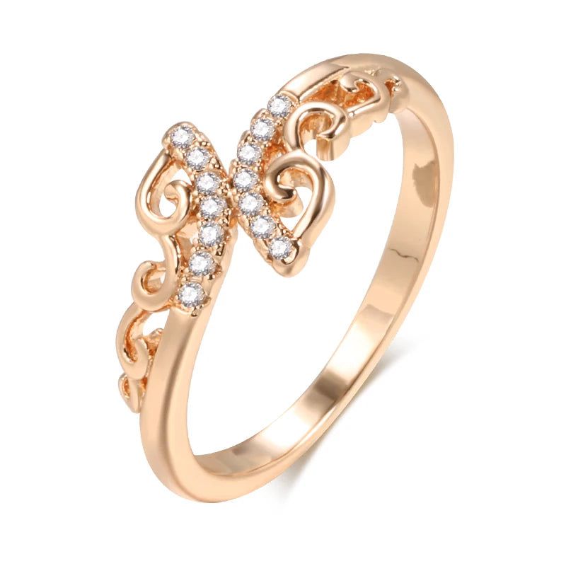 Bohemian Elegance: 585 Rose Gold Hollow Flower Natural Zircon Cocktail Ring