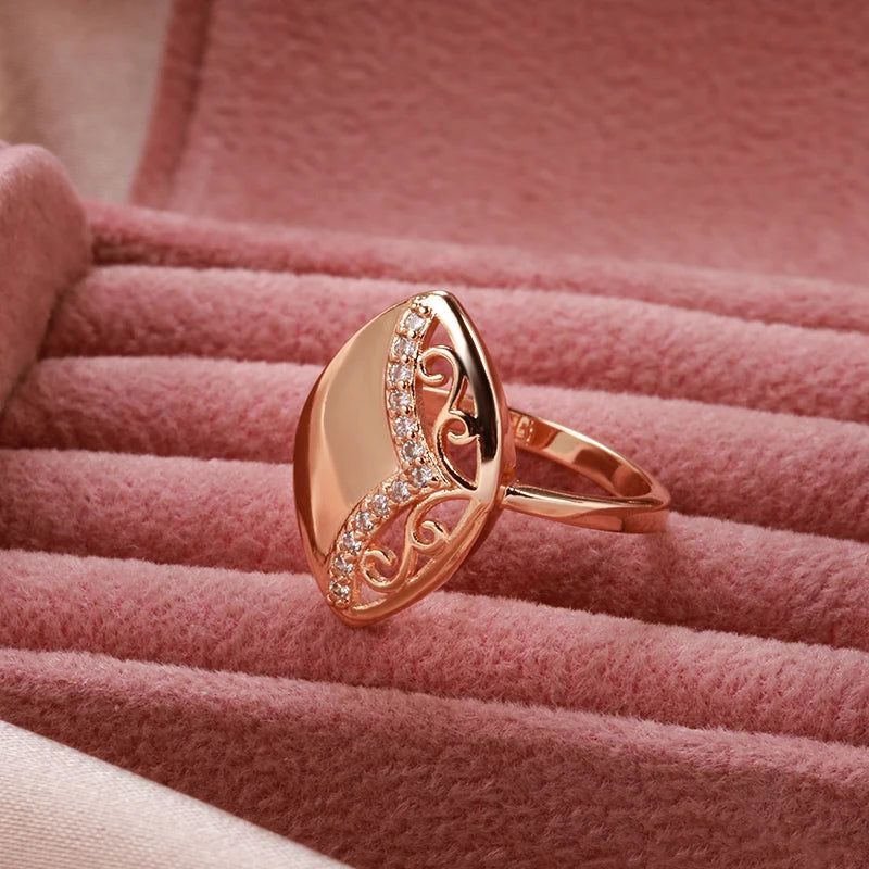 Bohemian Elegance 585 Rose Gold Hollow Flower Ring with Natural Zircon Accents