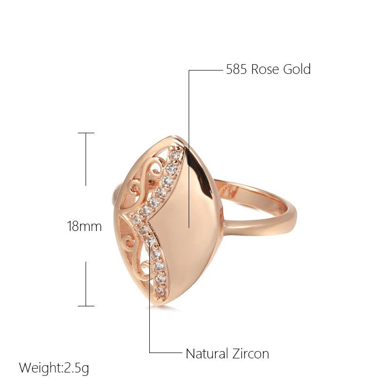 Bohemian Elegance 585 Rose Gold Hollow Flower Ring with Natural Zircon Accents