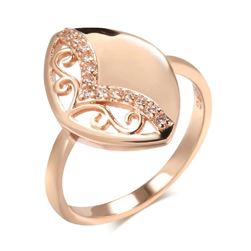 Bohemian Elegance 585 Rose Gold Hollow Flower Ring with Natural Zircon Accents