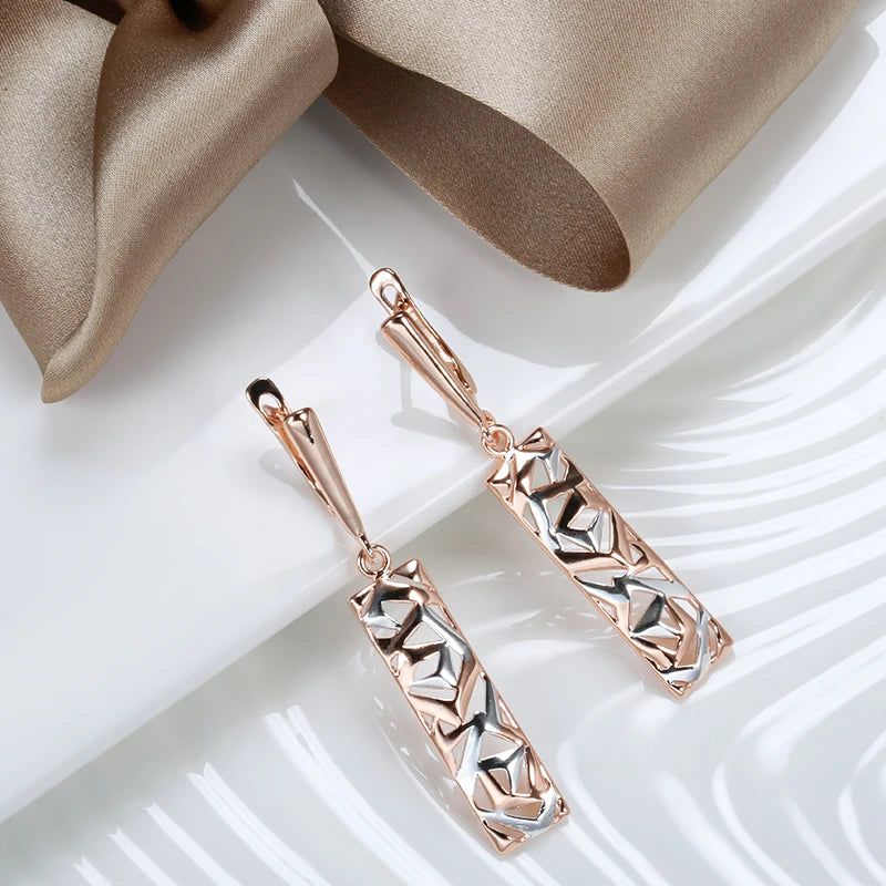 Bohemian Elegance: Retro Square Wide Drop Earrings in 585 Rose Gold and Silver Mix