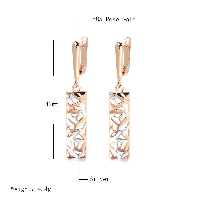 Bohemian Elegance: Retro Square Wide Drop Earrings in 585 Rose Gold and Silver Mix