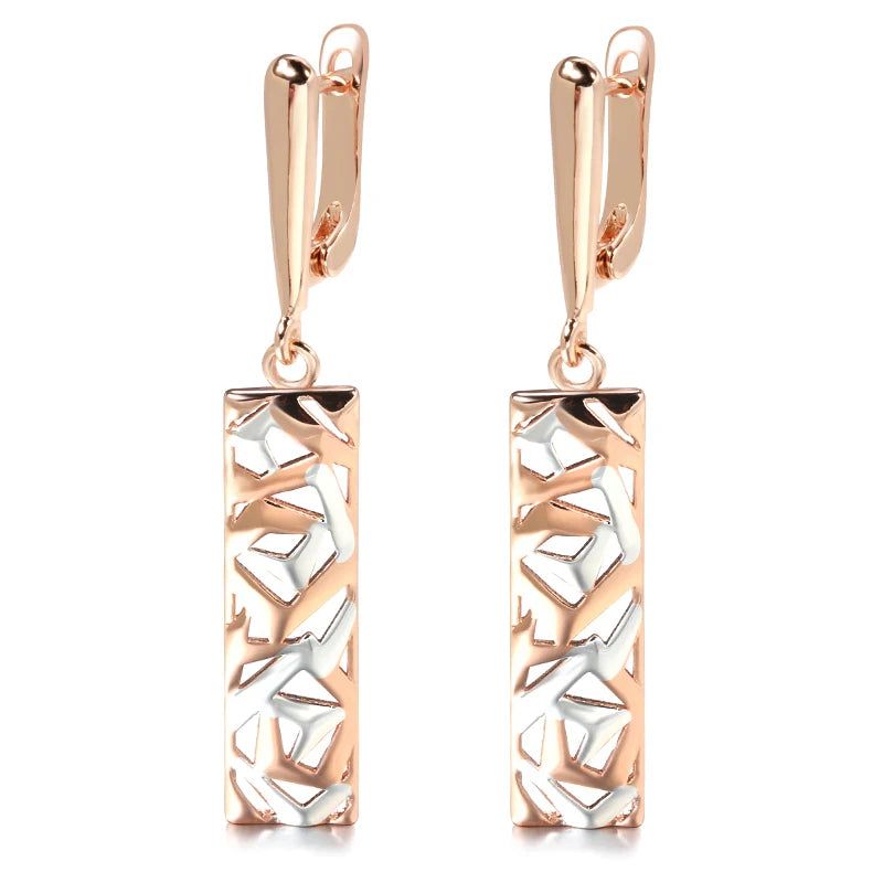 Bohemian Elegance: Retro Square Wide Drop Earrings in 585 Rose Gold and Silver Mix