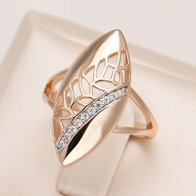 Boho Chic 585 Rose Gold Natural Zircon Cocktail Ring - Trendy Vintage Jewelry