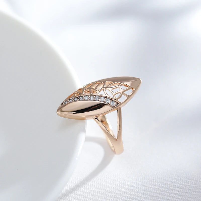 Boho Chic 585 Rose Gold Natural Zircon Cocktail Ring - Trendy Vintage Jewelry