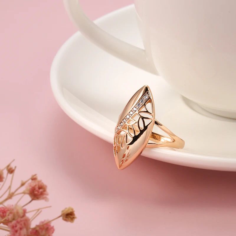 Boho Chic 585 Rose Gold Natural Zircon Cocktail Ring - Trendy Vintage Jewelry