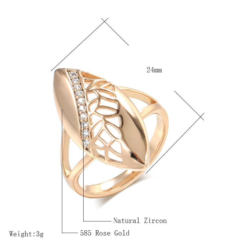 Boho Chic 585 Rose Gold Natural Zircon Cocktail Ring - Trendy Vintage Jewelry