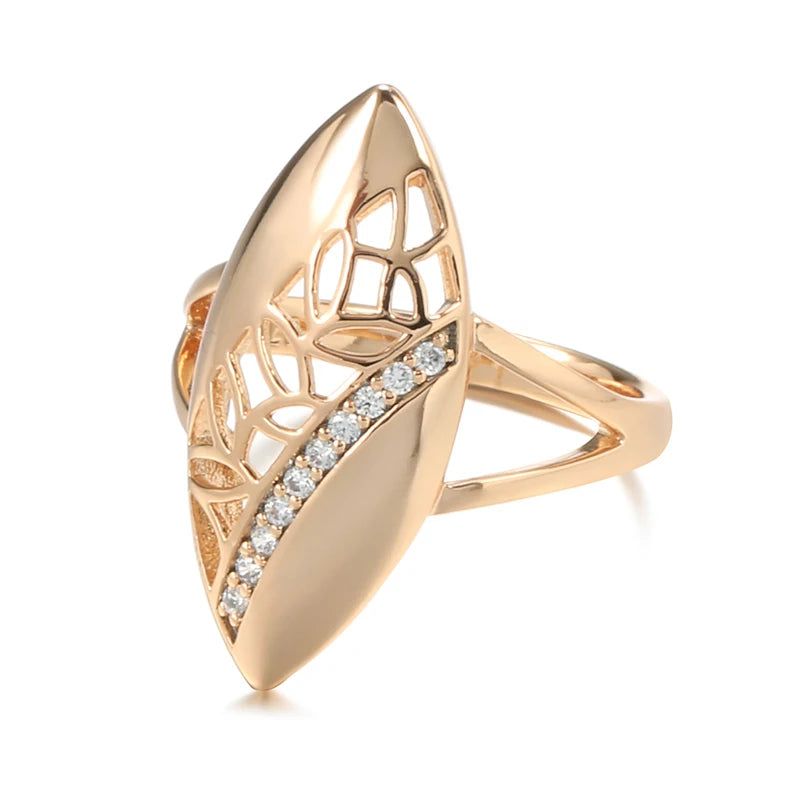 Boho Chic 585 Rose Gold Natural Zircon Cocktail Ring - Trendy Vintage Jewelry