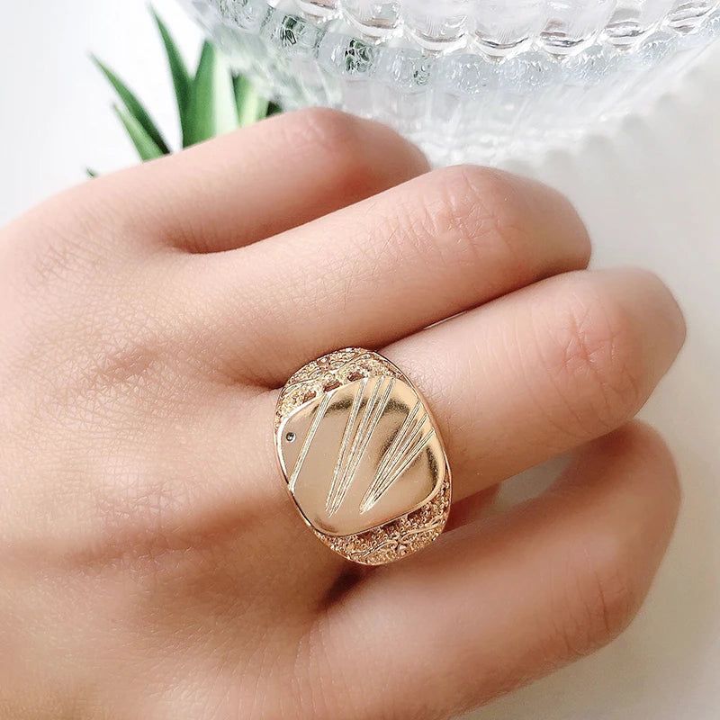 Bold Hollow Carved 585 Rose Gold Men's Cocktail Ring Jewelry