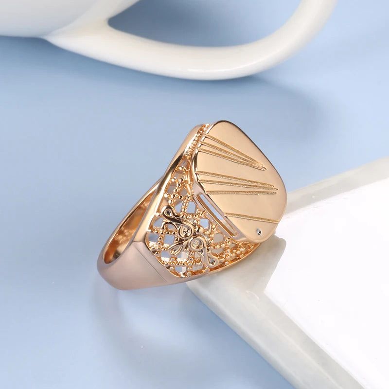 Bold Hollow Carved 585 Rose Gold Men's Cocktail Ring Jewelry