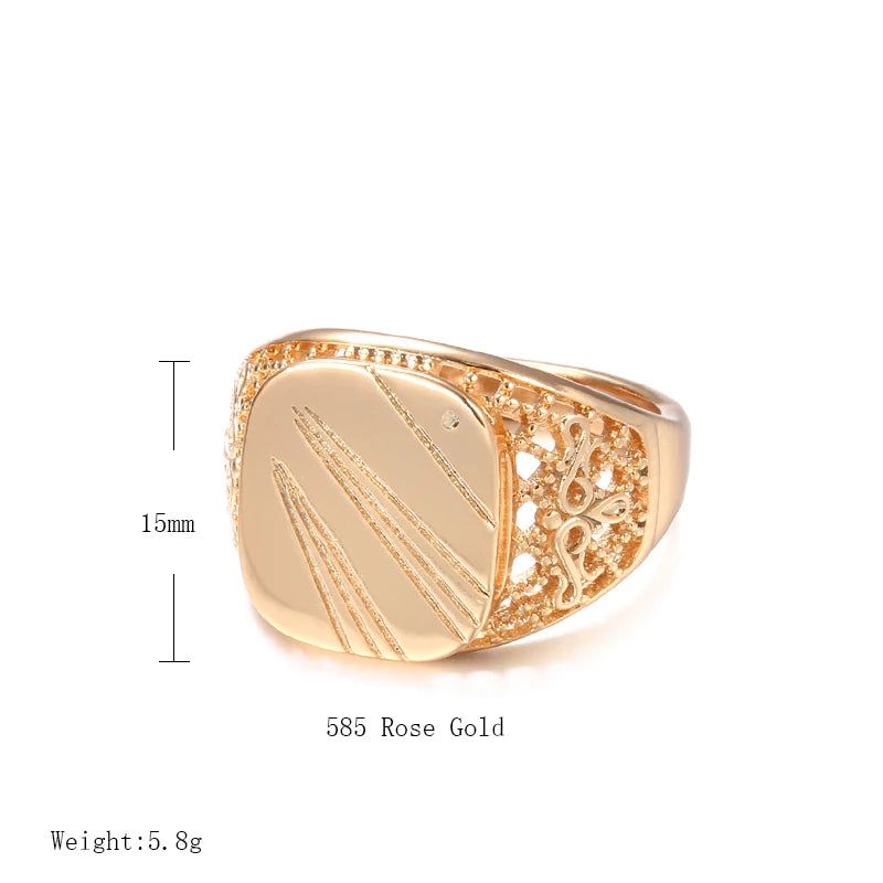 Bold Hollow Carved 585 Rose Gold Men's Cocktail Ring Jewelry