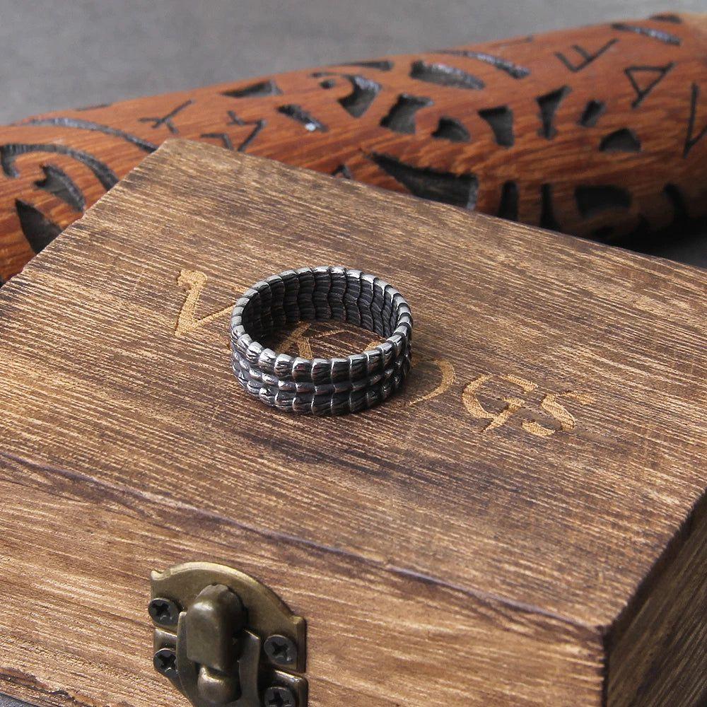 Bold Viking Ouroboros Stainless Steel Ring for Men with Gift Chain and Wooden Box