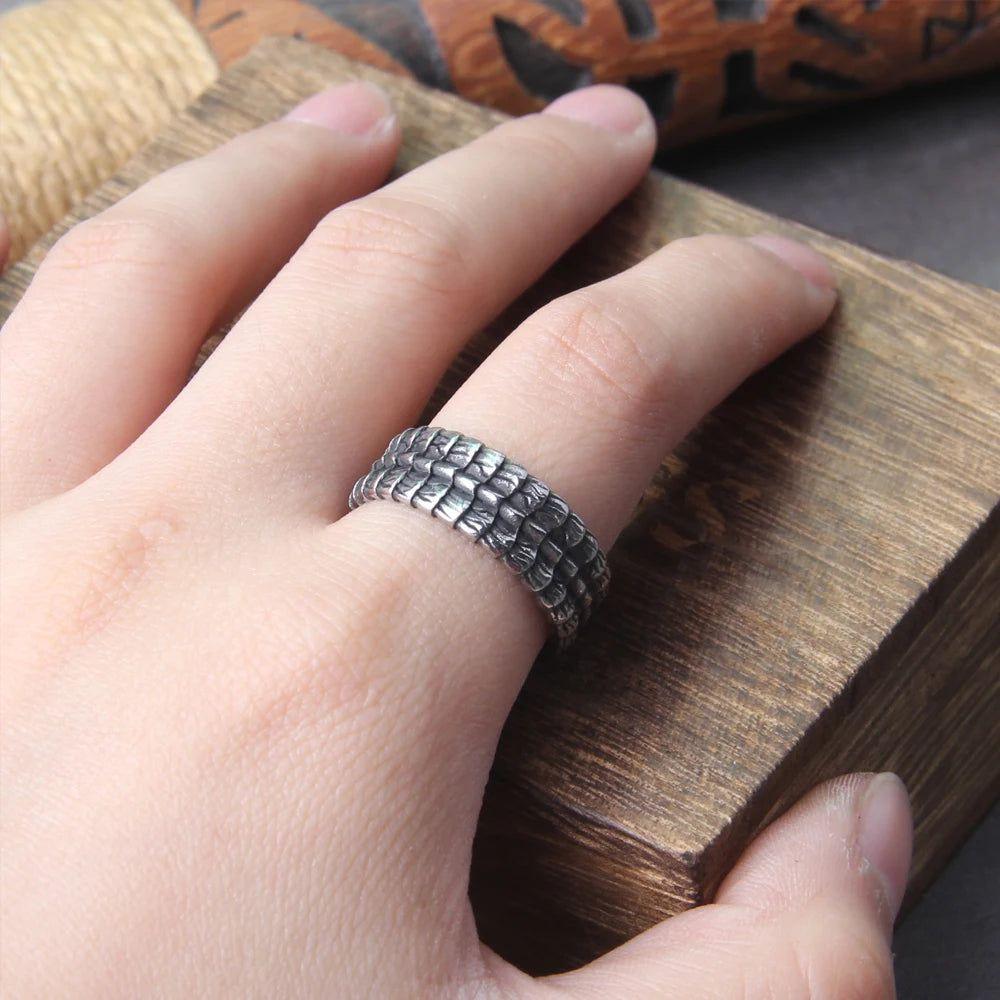 Bold Viking Ouroboros Stainless Steel Ring for Men with Gift Chain and Wooden Box