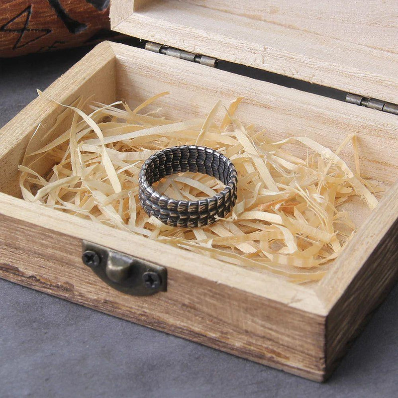 Bold Viking Ouroboros Stainless Steel Ring for Men with Gift Chain and Wooden Box