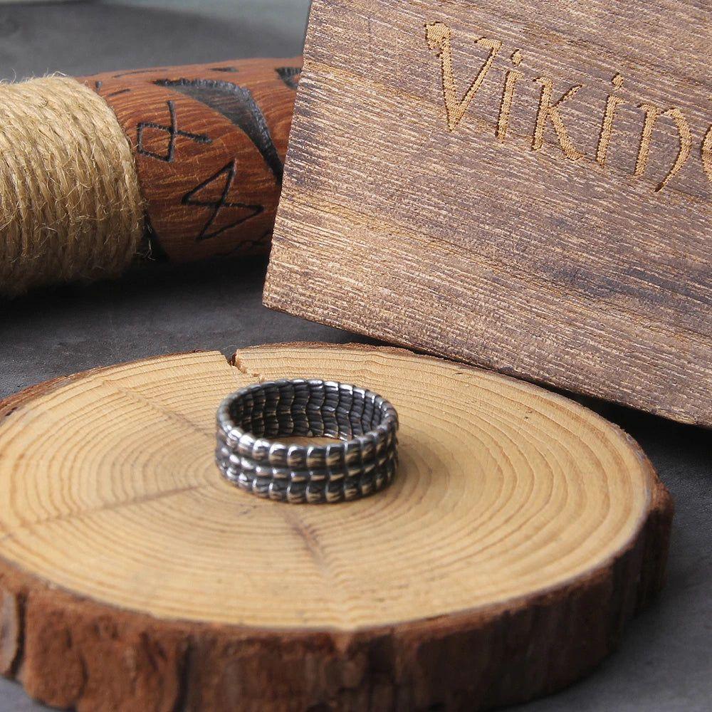 Bold Viking Ouroboros Stainless Steel Ring for Men with Gift Chain and Wooden Box