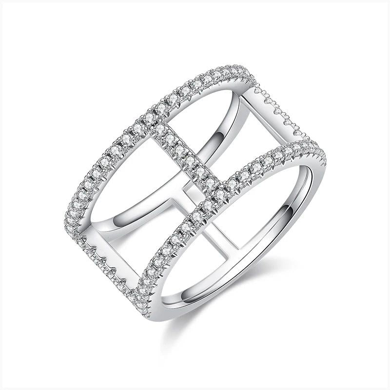 Brilliant Moissanite Mounted in Sterling Silver Ring Guard