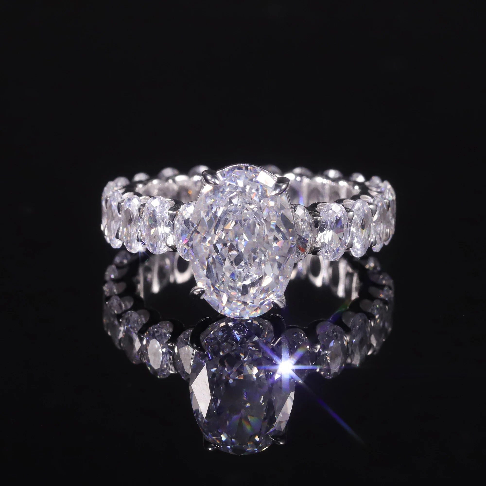 Brilliant Oval 9x13mm Diamond-fire CZ White Ring 925 Silver