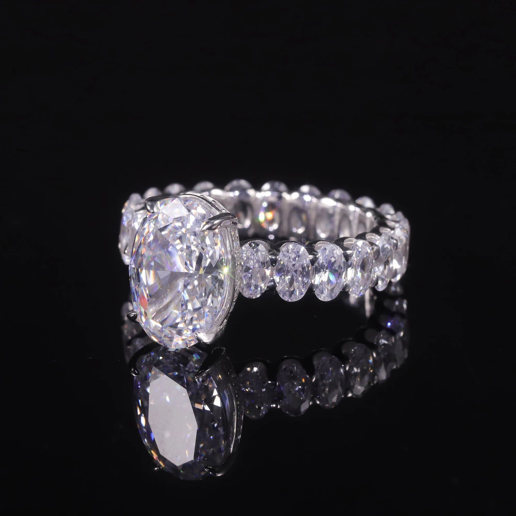 Brilliant Oval 9x13mm Diamond-fire CZ White Ring 925 Silver