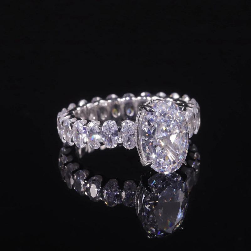 Brilliant Oval 9x13mm Diamond-fire CZ White Ring 925 Silver