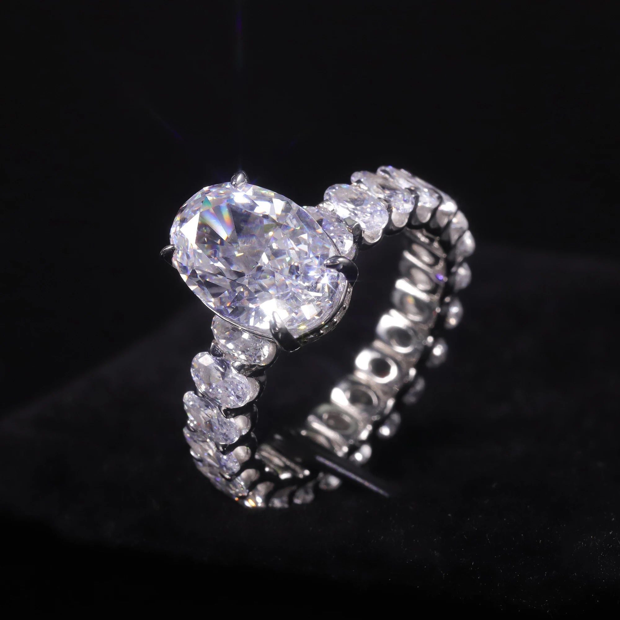 Brilliant Oval 9x13mm Diamond-fire CZ White Ring 925 Silver