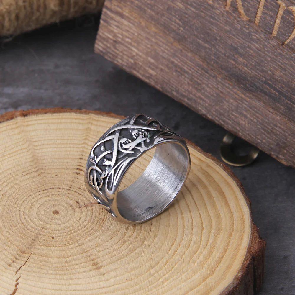 Celtics Triquetra Men's Stainless Steel Ring - Vintage Viking Amulet Jewelry Gift for Couples