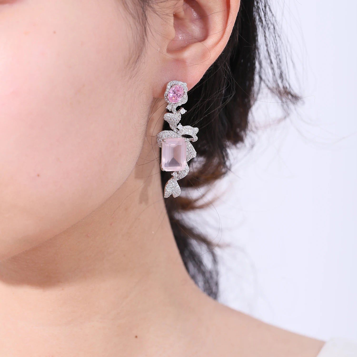 Chandelier Earrings Natural Rose Quartz Statement Earrings