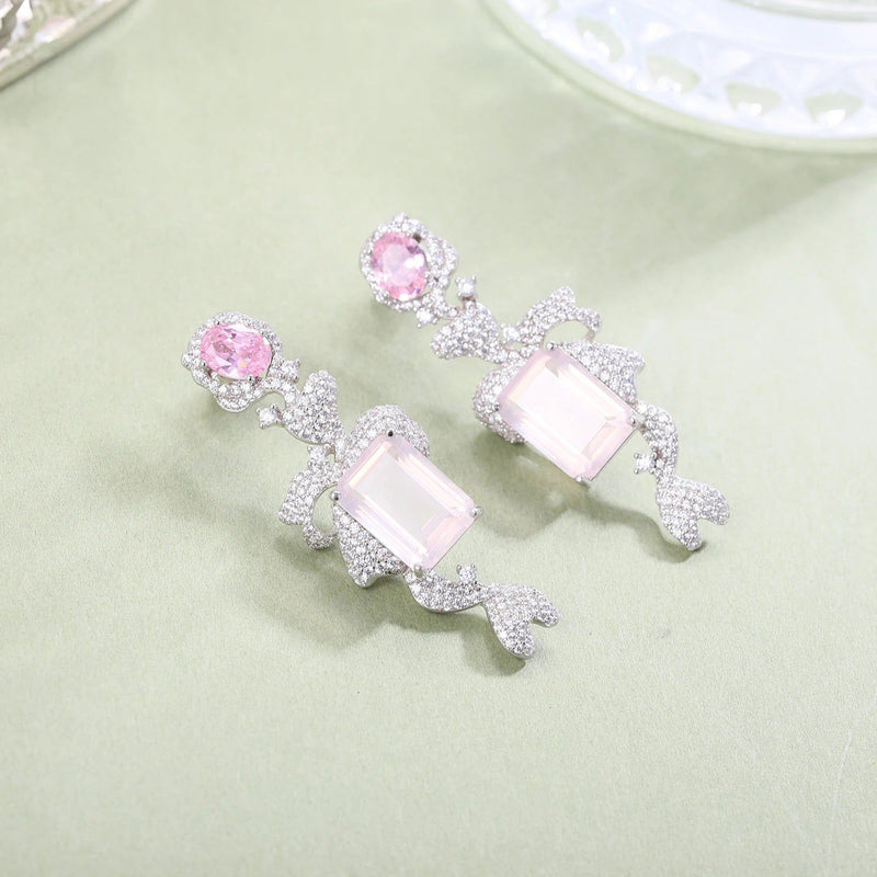 Chandelier Earrings Natural Rose Quartz Statement Earrings