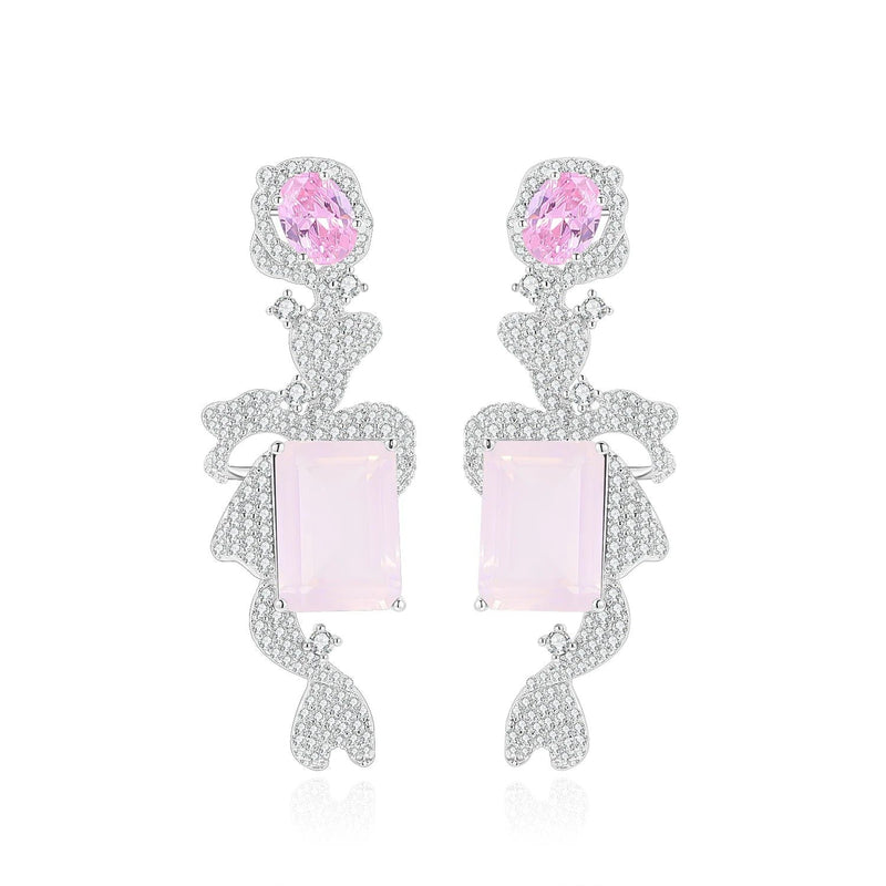 Chandelier Earrings Natural Rose Quartz Statement Earrings