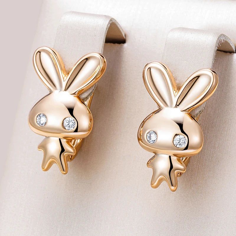 Charming 585 Rose Gold Bunny Earrings with Natural Zircon for Kids - Perfect Gift for Christmas and Special Occasions