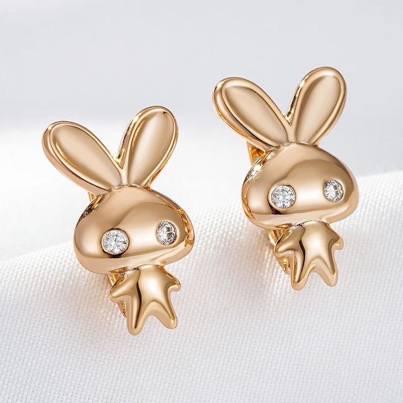 Charming 585 Rose Gold Bunny Earrings with Natural Zircon for Kids - Perfect Gift for Christmas and Special Occasions