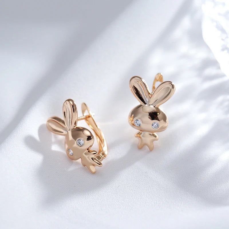 Charming 585 Rose Gold Bunny Earrings with Natural Zircon for Kids - Perfect Gift for Christmas and Special Occasions